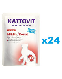 KATTOVIT Feline Diet Renal Beef Aliments humides avec bœuf pour les chats souffrant de problèmes rénaux 24x85 g