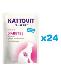 KATTOVIT Feline Diet Diabetes Salmon Aliments humides au saumon pour chats diabétiques 24x85 g