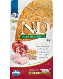 FARMINA N&D Ancestral Grain Cat Neutered Chicken & Pomegranate - Poulet, grenades et céréales pour chats adultes castrés - 1,5 kg