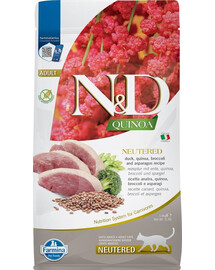 FARMINA N&D Quinoa Duck Broccoli Asparagus Neutered - Canard, Brocoli & Quinoa pour chiens adultes castrés de petites races - 1,5 kg