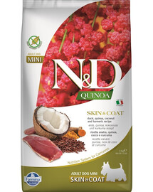 FARMINA N&D Quinoa Dog Skin&Coat Adult Mini - Quinoa, canard & noix de coco pour favoriser le pelage et la peau des chiens adultes de petites races - 2.5 kg