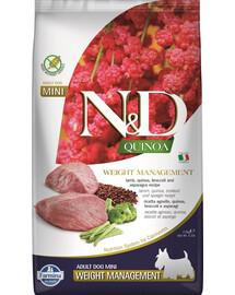 FARMINA N&D Quinoa Dog Adult Mini Weight Management - Agneau, quinoa, brocoli & asperges pour réduire le poids des chiens adultes de petites races - 2.5 kg