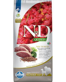 FARMINA N&D Quinoa Dog Neutered Adult Madium & Maxi duck, broccoli & asparagus - Canard, Quinoa, brocolis & asperges pour chiens adultes castrés de races moyennes & grandes - 12 kg