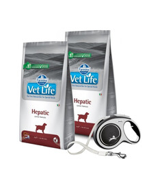 FARMINA Vet Life Dog Hepatic - nourriture pour chiens souffrant d'une maladie du foie - 12 kg + FLEXI Laisse New Comfort L 8 m OFFERTE