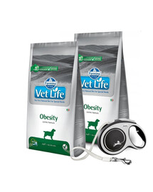 FARMINA Vet Life Obesity Dog - nourriture pour chiens en surpoids - 2x12 kg + FLEXI Laisse New Comfort L 8 m OFFERTE