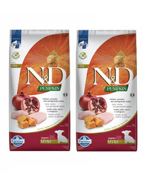 FARMINA N&D Pumpkin Dog Puppy Mini chicken, pumpkin & pomegranate - poulet, potiron & grenade pour chiots de petites races - 2 x 7 kg