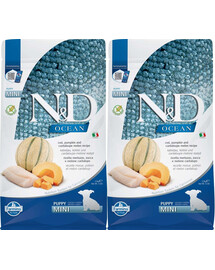 FARMINA N&D Ocean Dog Puppy Mini cod, pumpkin & cantaloupe melon 2 x 2,5 kg pour les chiots et les chiennes enceintes