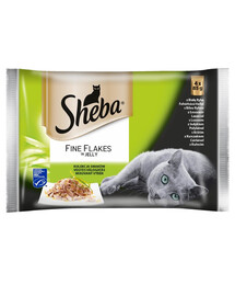 SHEBA Fine Flakes in Jelly 52x85g avec du poisson blanc, avec du saumon, avec de la dinde, avec du poulet