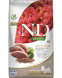 FARMINA N&D Quinoa Dog Neutere Adult Mini duck, broccoli & asparagus - Canard, brocolis et asperges pour les chiens adultes de petites races castrés - 2.5 kg