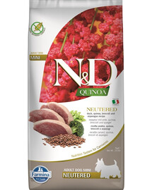 FARMINA N&D Quinoa Dog Neutere Adult Mini duck, broccoli & asparagus - Canard, brocolis et asperges pour les chiens adultes de petites races castrés - 7 kg