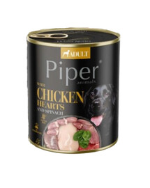 PIPER Animals - Nourriture humide avec cœurs de poulet et épinards pour chiens - 800 g