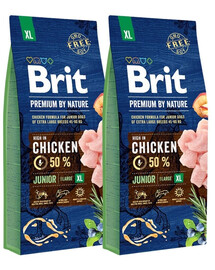 BRIT Premium By Nature Junior Extra Large XL - Nourriture complète avec du poulet pour les chiots de très grandes races -30 kg (2 x 15 kg)