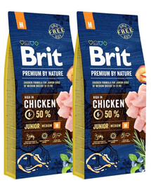 BRIT Premium By Nature Junior Medium M - Poulet pour chiots de races moyennes - 2 x 15 kg