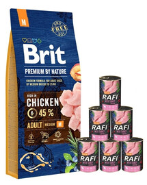 BRIT Premium By Nature Adult Medium M - nourriture complète pour chiens adultes de race moyenne - 15 kg + nourriture humide avec dinde 6x400 g