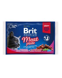 BRIT Premium Pouches Meat Plate - 2 poulet et dinde en sauce & 2 boeuf et pois en sauce - 4 x 100 g