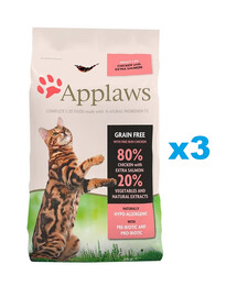 APPLAWS Cat Dry Adult - Poulet et saumon sans céréales - 6 kg (3x2 kg)