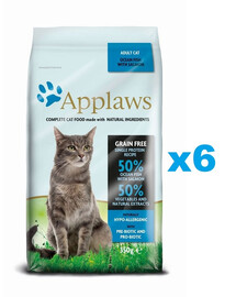 APPLAWS Cat Dry Adult - Poissons d'ocean et saumon sans céréales - 2,1 kg (6x350 g)