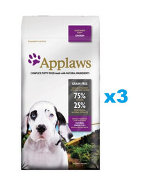 APPLAWS Dog Dry Puppy - Poulet sans céréales pour chiots de grandes races - 6 kg (3x2 kg)