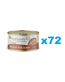 APPLAWS Cat Tin Senior - Filet de thon et saumon en gelée pour chats âgés - 72x70g