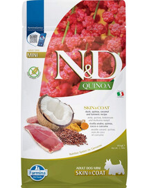 FARMINA N&D Quinoa Mini Skin and Coat - Canard, quinoa, noix de coco & curcuma pour favoriser la peau et le pelage des chiens adultes de petites races - 800g