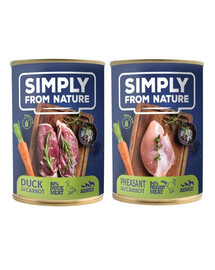 SIMPLY FROM NATURE Nourriture humide pour chiens au faisan avec carottes + canard avec carottes 400 g x 12 conserves
