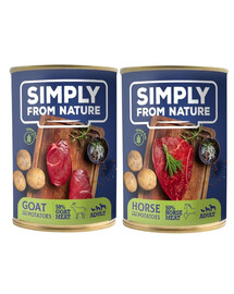 SIMPLY FROM NATURE Nourriture humide pour chiens au viande de chèvre avec pommes de terre + viande de cheval avec pommes de terre 400 g x 12 conserves
