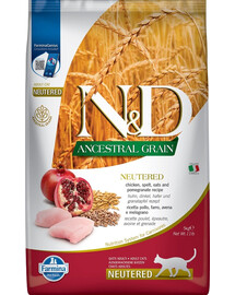FARMINA N&D Ancestral Grain chicken & pomegranate Neutered - Poulet, grenades et céréales pour chats après castration - 5 kg