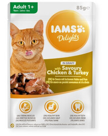 IAMS Cat Adult All Breeds Chicken & Turkey In Gravy - Poulet et dinde en sauce - 85 g