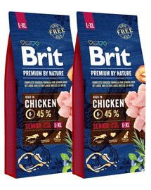 BRIT Premium By Nature Senior Large Extra Large L+XL - Poulet pour chiens âgés de grandes et très grandes races - 2 x 15 kg