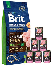 BRIT Premium By Nature Adult Extra Large XL - nourriture complète au poulet pour chiens adultes de très grandes races - 15 kg + nourriture humide avec dinde 6x400 g
