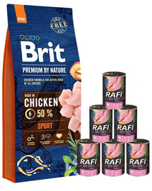 BRIT Premium By Nature Sport - Nourriture complète au poulet pour chiens ayant des besoins énergétiques élevés - 15 kg + nourriture humide avec dinde 6x400 g