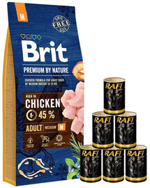 BRIT Premium By Nature Adult Medium M - nourriture complète pour chiens adultes de race moyenne - 15 kg + nourriture humide avec volaille 6x1240 g
