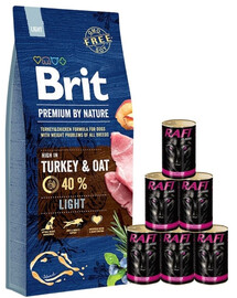 BRIT Premium By Nature Light - Dinde et avoine pour chiens en surpoids - 15 kg + nourriture humide avec dinde 6x1240 g