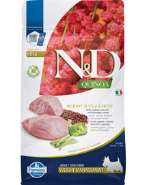 FARMINA N&D Quinoa Weight Management Lamb & Broccoli Mini - Agneau, quinoa, brocoli et asperges pour réduire le poids des chiens adultes de petites races - 800 g
