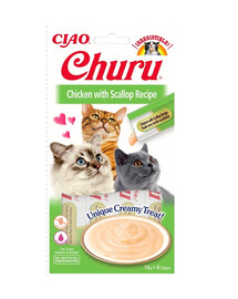INABA Churu Cat - Friandise crémeuse au poulet et noix de Saint-Jacques pour chat - 56 g