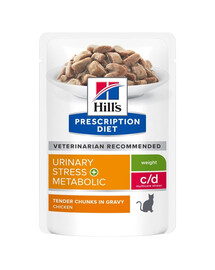 HILL'S PRESCRIPTION DIET c/d Multicare Stress + Metabolic nourriture humide pour chats avec du poulet 12x85g en sachets