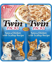 INABA Twin Thon au poulet et aux coquilles Saint-Jacques dans un bouillon pour chats 2x40 g