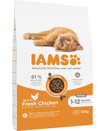 IAMS Cat Kitten & Junior All Breeds Chicken 10 kg croquettes pour chatons au poulet