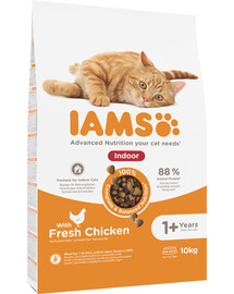 IAMS For Vitality Indoor Nourriture sèche avec du poulet pour les chats adultes vivant à la maison 10 kg