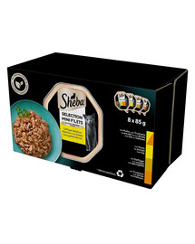 SHEBA Sélection Saveurs Volaille barquettes 8x85 g en sauce avec poulet et dinde, poulet, volaille, dinde