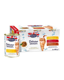BUTCHER'S Delicious Dinners Cat Meaty selection in Jelly 6x400 g morceaux de poulet, de bœuf et de gibier en gelée pour chats