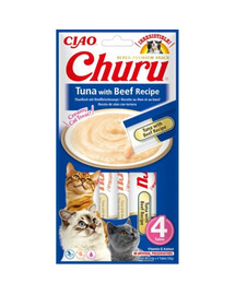 INABA Churu Cat Treat Tuna&Beef Aliments humides au thon et au bœuf 4x14g