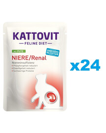 KATTOVIT Feline Diet Renal Turkey Aliments humides avec dinde pour les chats souffrant de problèmes rénaux 24x85 g