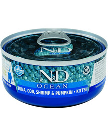 FARMINA N&D Ocean Cat Kitten Tuna, cod, shrimp, pumpkin - Thon, morue, crevettes & citrouille pour chatons - 70 g