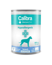 CALIBRA Veterinary Diet Dog Hypoallergenic Insect & Salmon - Insectes et saumon pour chiens souffrant de problèmes dermatologiques - 400 g