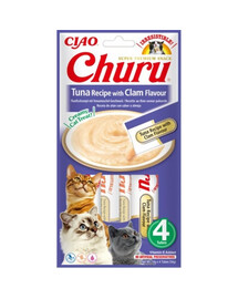 INABA Churu Cat Treat Tuna&Clam Aliments humides avec thon et palourdes 4x14g