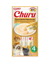 INABA Churu Cat Treat Tuna&Bonito Aliment humide avec du thon et des flocons de bonite 4x14g