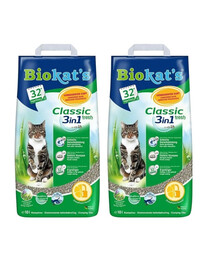 BIOKAT'S Classic 3w1 2x10 l Fresh Granulés de bentonite à l'odeur d'herbe fraîche