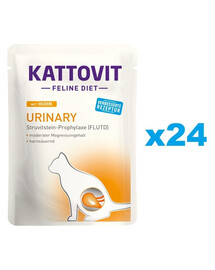 KATTOVIT Feline Diet Urinary Chicken Aliment humide avec de poulet pour les chats souffrant de troubles urinaires 24x85 g