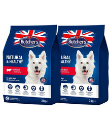 BUTCHER'S Natural&Healthy croquettes pour chiens avec du boeuf 6 kg (2 x 3 kg)